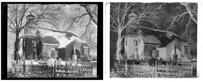 Marriott C. Morris, Old Swede’s Church Wilmington. From 6th St. Snow on Ground. 1883.